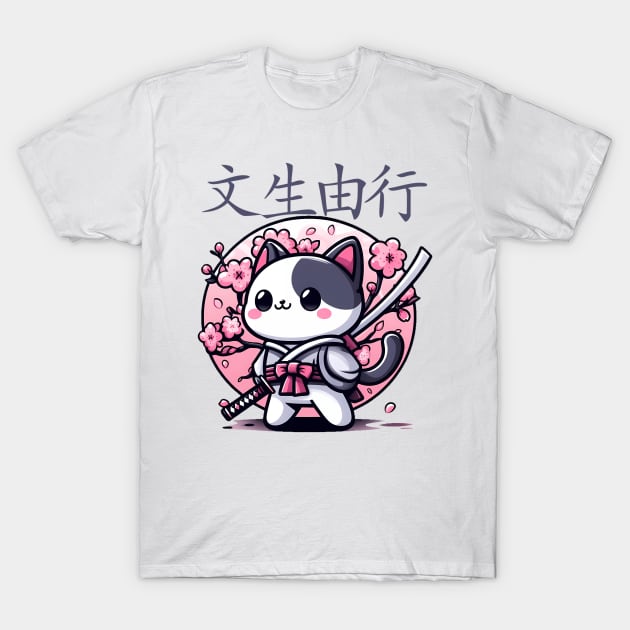 defiant cat katana sakura pink T-Shirt by IA.PICTURE
